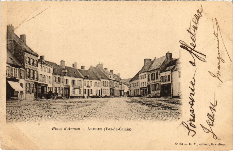 Carte postale ancienne Ardres Place d'Armes à Ardres