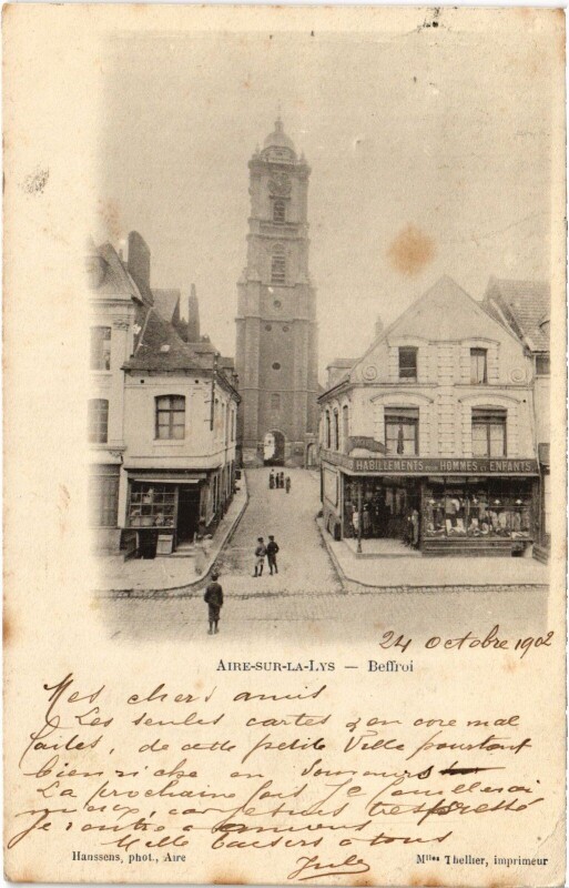 Carte postale ancienne Aire-sur-la-Lys Beffroi à Aire-sur-la-Lys