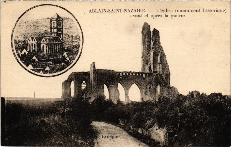 Carte postale ancienne Ablain-Saint-Nazaire Eglise Guerre à Ablain-Saint-Nazaire