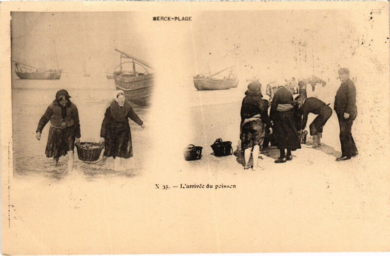 Carte postale ancienne Berck-Plage Arrivée du poisson à Berck