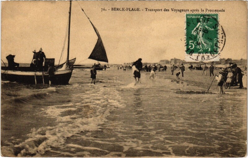 Carte postale ancienne Berck-Plage Transport des voyageurs apres la Promenade à Berck
