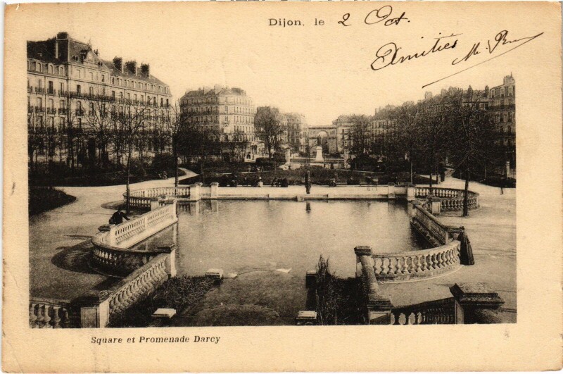 Carte postale ancienne Dijon Square et promenade Darcy à Dijon