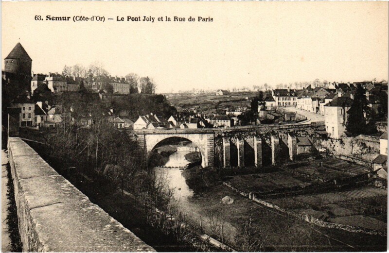 Carte postale ancienne Semur Pont Joly et la Rue de Paris