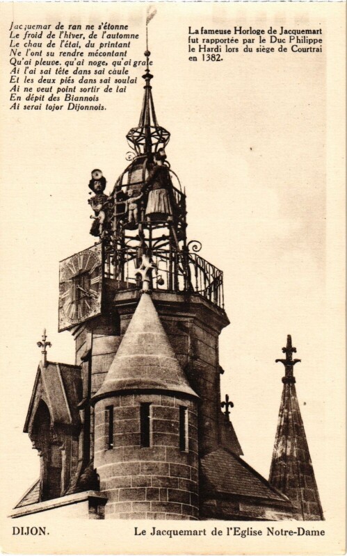 Carte postale ancienne Dijon Jacquemart de l'Eglise Notre Dame à Dijon