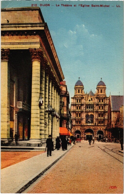 Carte postale ancienne Dijon Le Theatre et Eglise Saint-Michel à Dijon