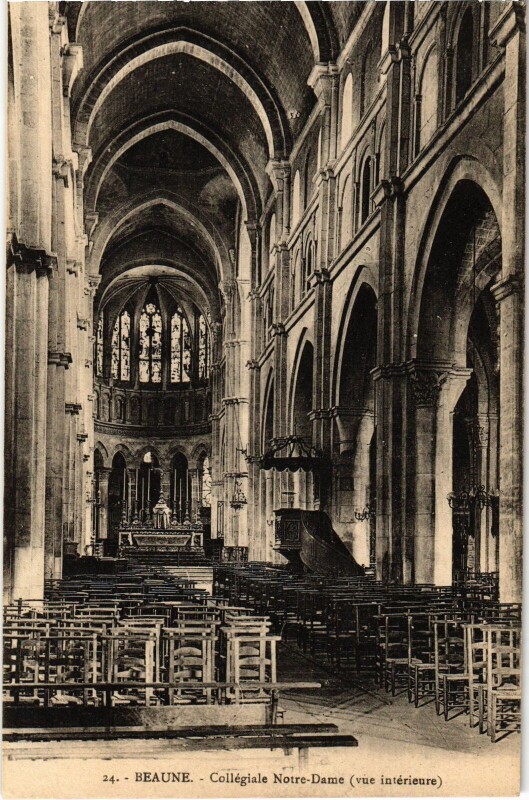 Carte postale ancienne Beaune Collegiale Notre Dame vue interieure à Beaune
