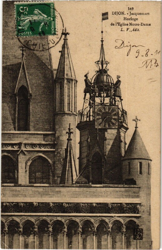 Carte postale ancienne Dijon Jacquemart Horloge de l'Eglise Notre Dame à Dijon