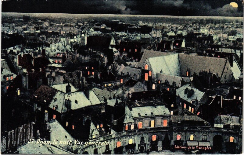 Carte postale ancienne Dijon vue generale la nuit à Dijon