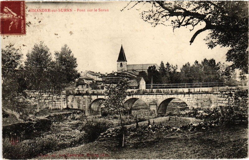 Carte postale ancienne Simandre-sur-Suran Pont sur le Suran à Simandre-sur-Suran