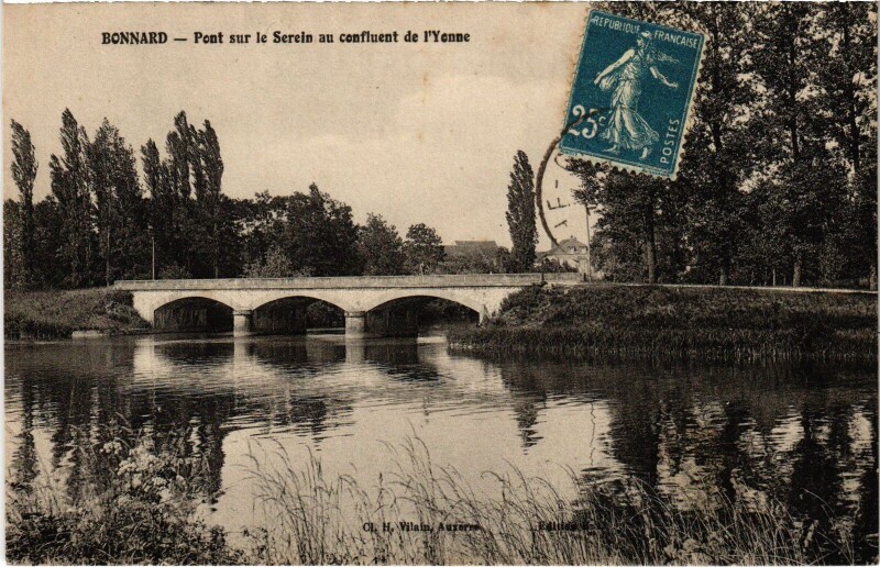 Carte postale ancienne Bonnard Pont sur le Serein à Bonnard