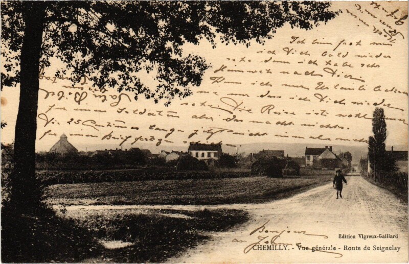 Carte postale ancienne Chemilly vue générale Route de Seignelay à Seignelay