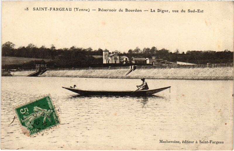 Carte postale ancienne Saint-Fargeau Réservoir de Bourdon La Digue à Saint-Fargeau