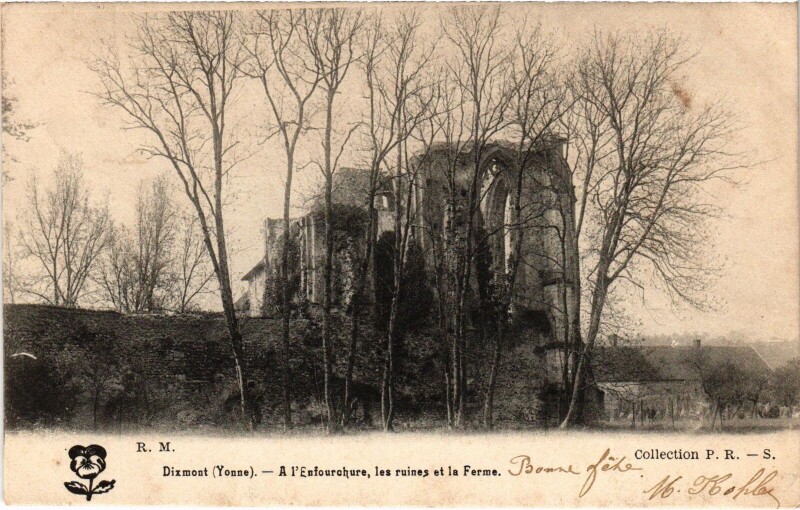 Carte postale ancienne Dixmont Enfouchure ruines et la Ferme à Dixmont