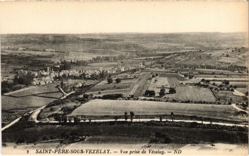 Carte postale ancienne Saint-Pere-sous-Vezelay vue prise de Vézelay à Vézelay