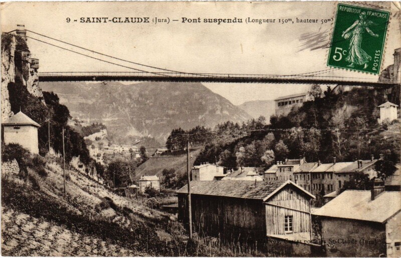 Carte postale ancienne Saint-Claude Pont suspendu à Saint-Claude