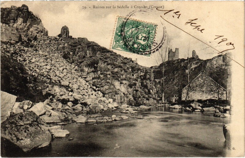 Carte postale ancienne Crozant Ruines sur la Sédelle à Crozant