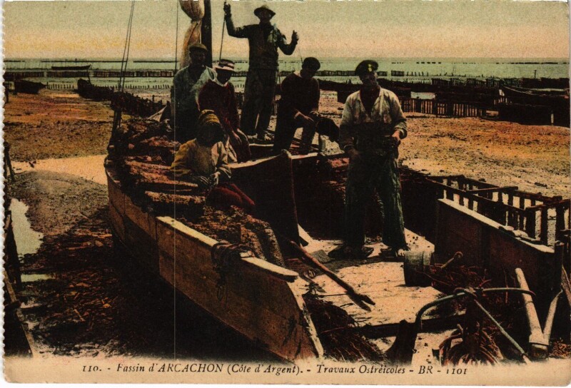 Carte postale ancienne Bassin Arcachon Travaux Ostréicoles à Arcachon