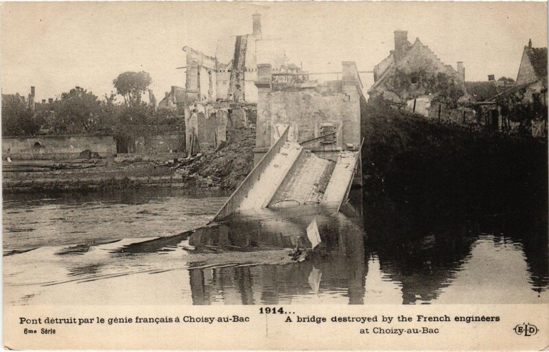 Carte postale ancienne Choisy-au-Bac pont détruit Guerre à Choisy-au-Bac