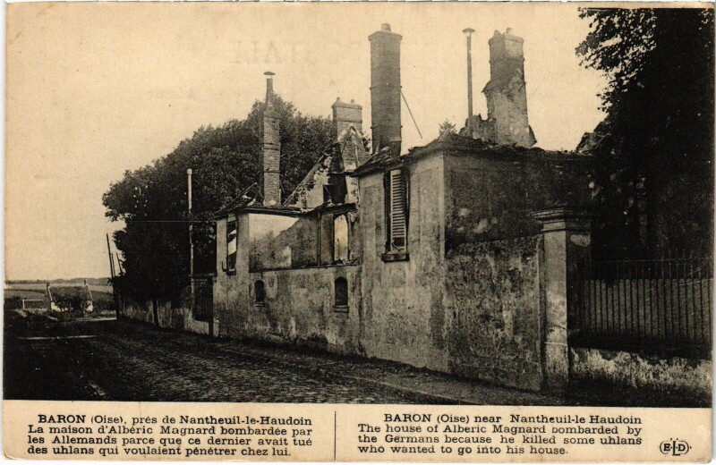 Carte postale ancienne Baron Maison d'Alberic Magnard Guerre à Baron