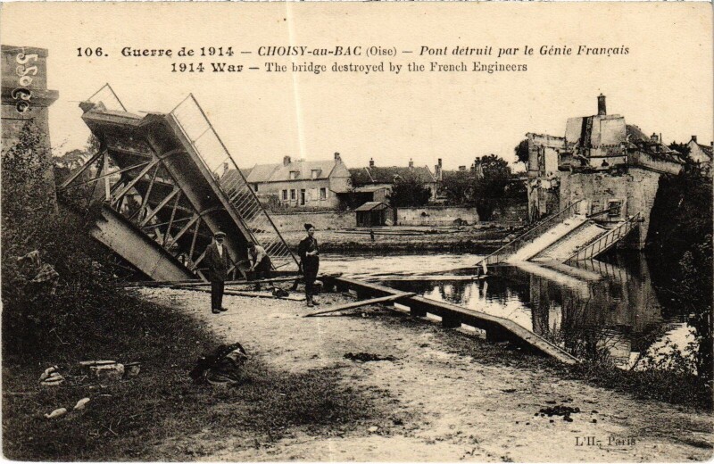 Carte postale ancienne Choisy-au-Bac pont détruit Guerre à Choisy-au-Bac