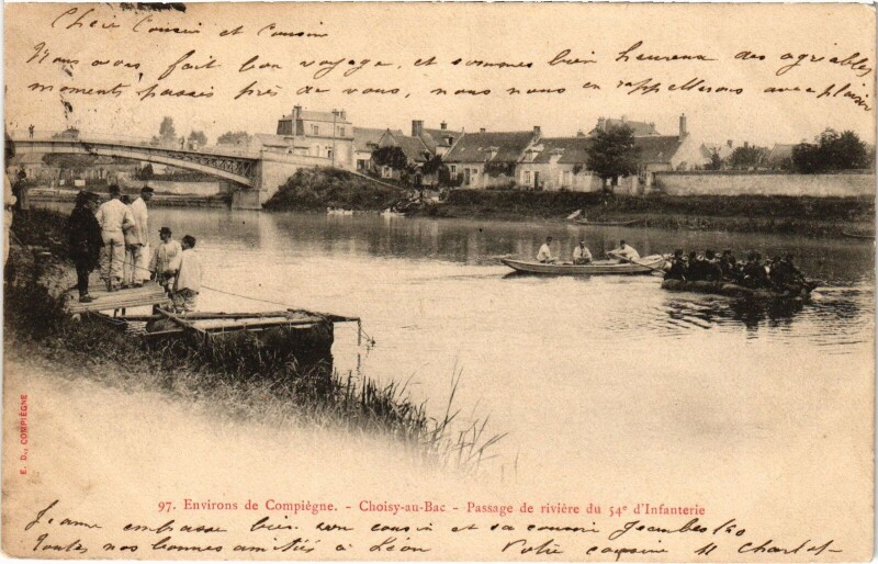 Carte postale ancienne Choisy-au-Bac passage de riviere à Choisy-au-Bac