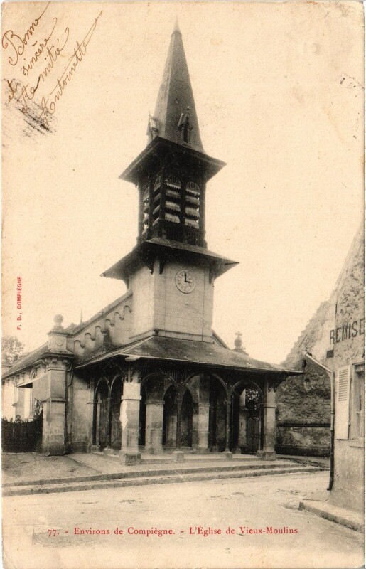 Carte postale ancienne Vieux-Moulins Eglise à Vieux-Moulin