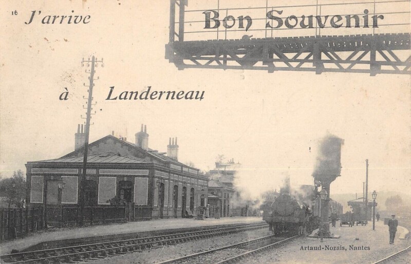 Carte postale ancienne J'Arrive A Landerneau - Bons Souvenirs - Train à Landerneau