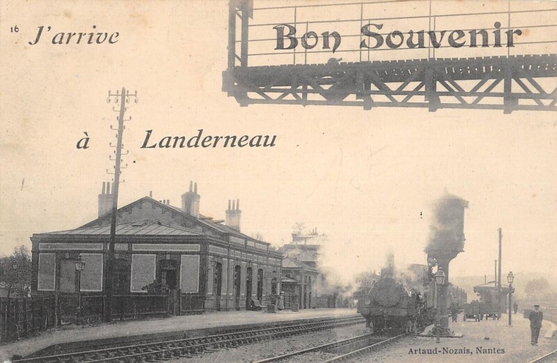 Carte postale ancienne J'Arrive A Landerneau - Bon Souvenir - Train à Landerneau