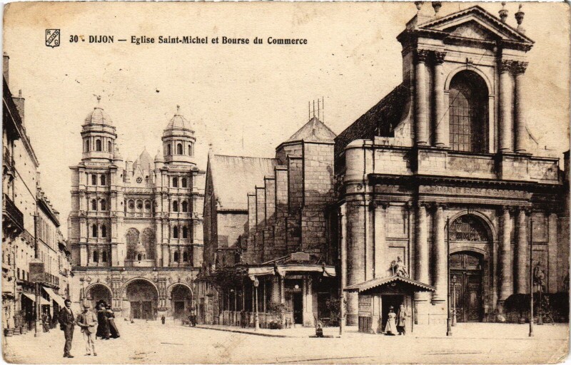 Carte postale ancienne Dijon Eglise Saint-Michel et Bourse de Commerce France à Dijon