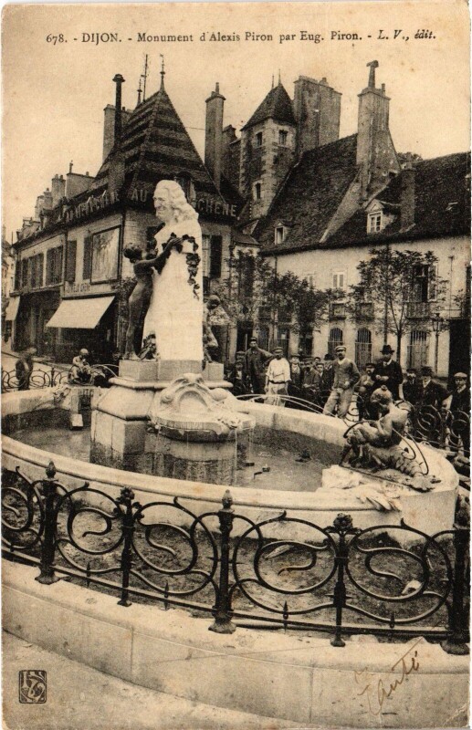 Carte postale ancienne Dijon Monument d'Alexis Piron par Eug. France à Dijon