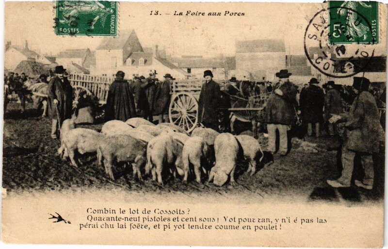 Carte postale ancienne Saulieu La Foire aux Porcs France à Saulieu