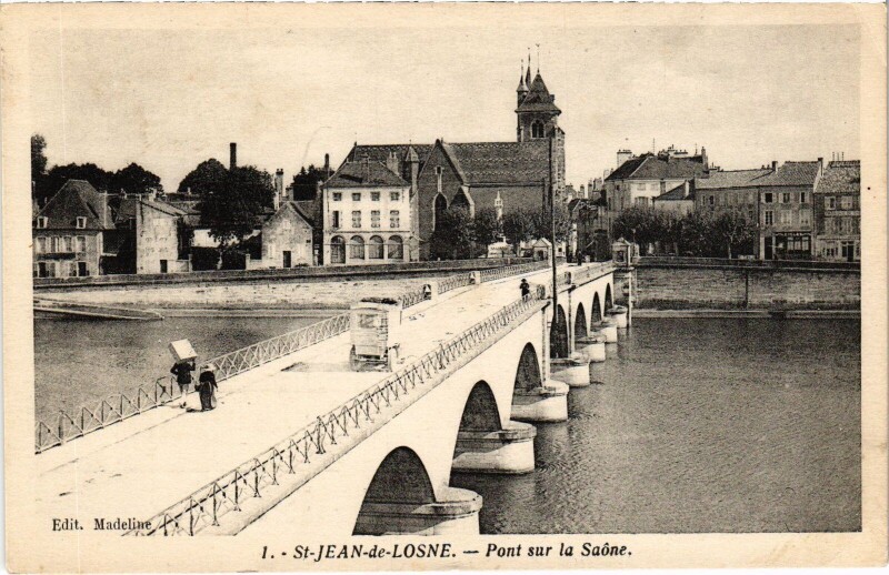 Carte postale ancienne Saint-Jean-de-Losne Pont sur la Saone France à Losne
