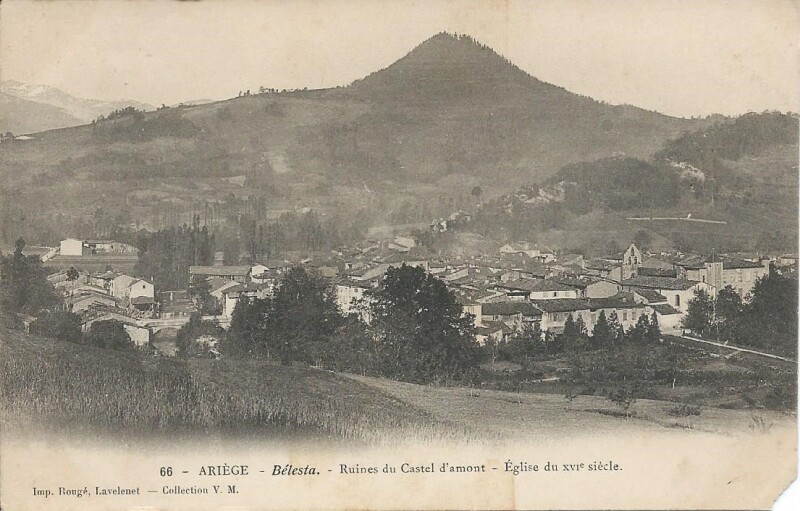 Carte postale ancienne Ruines du Castel d'amont - Eglise du XVIe siècle à Bélesta