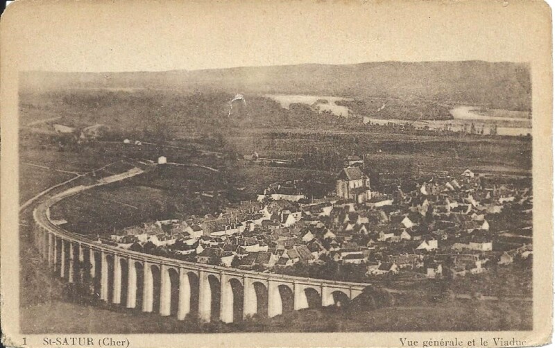 Carte postale ancienne Vue générale et le Viaduc à Saint-Satur