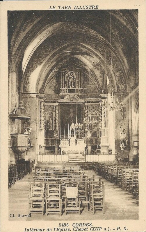 Carte postale ancienne Intérieur de l'Eglise. Chevet à Cordes-sur-Ciel