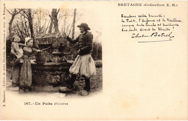 Carte postale ancienne Folklore un puits Bretagne