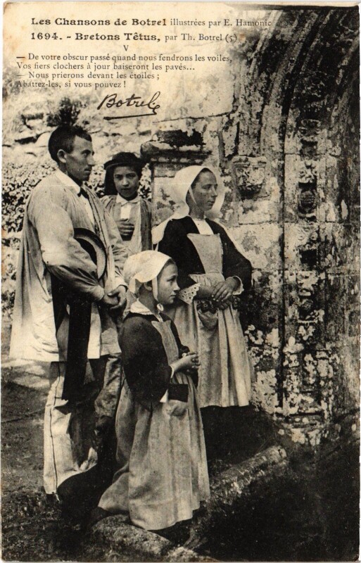 Carte postale ancienne Folklore Chansons de Botrel Bretons tétus