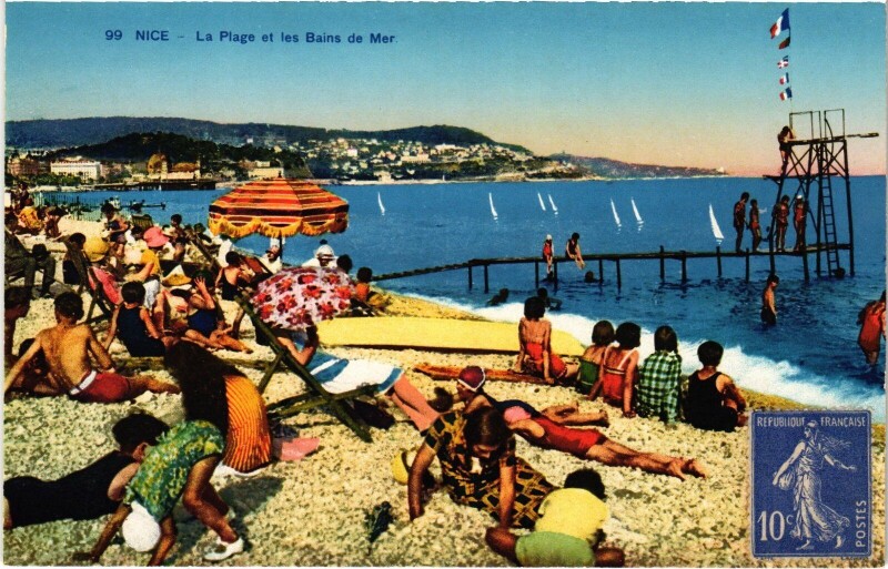 Carte postale ancienne Nice La Plage et les Bains de Mer