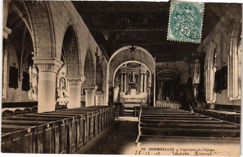 Carte postale ancienne Cormeilles Eglise interieur à Cormeilles