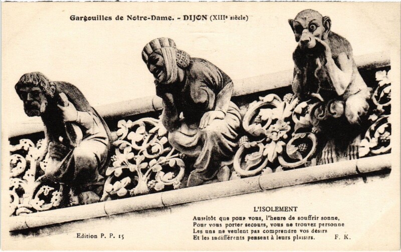 Carte postale ancienne Dijon Gargouilles de Notre-Dame l'Isolement à Dijon