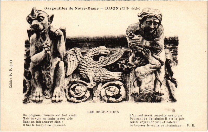 Carte postale ancienne Dijon Gargouilles de Notre-Dame Les Déceptions à Dijon