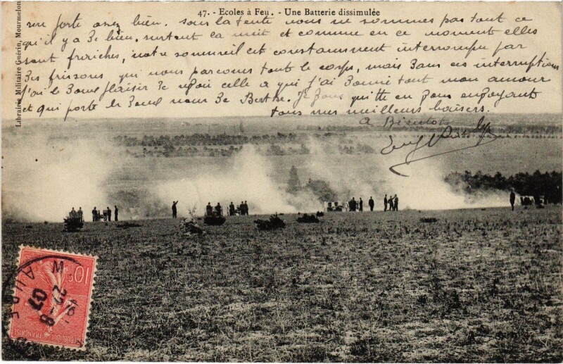 Carte postale ancienne Camp de Mourmelon Ecoles a Feu Une batterie dissimulée
