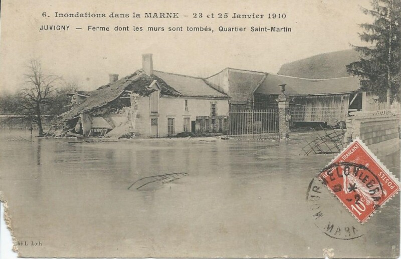 Carte postale ancienne Inondations dans la Marne - 23 et 25 janvier 1910 à Juvigny