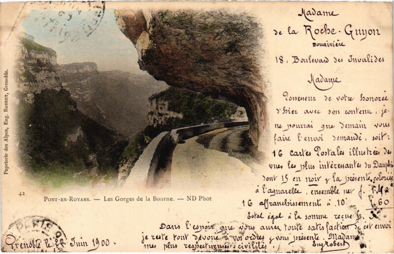 Carte postale ancienne Pont-en-Royans Gorges de la BOurne à Pont-en-Royans