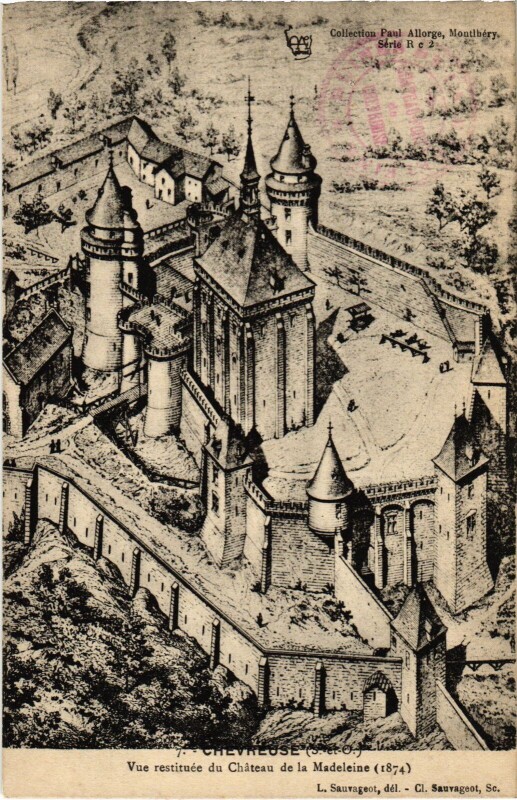 Carte postale ancienne Chevreuse Vue Restituee du Chateau de la Madeleine à Chevreuse