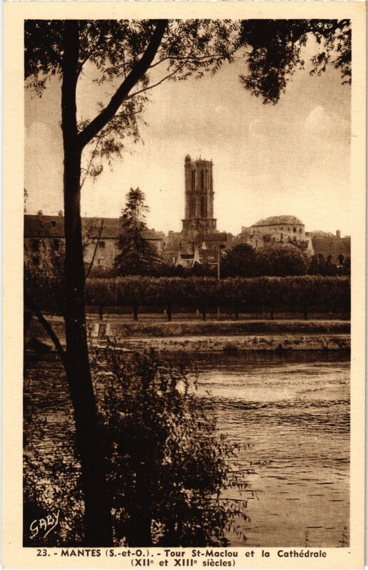 Carte postale ancienne Mantes-la-Jolie Tour Saint-Maclou et la Cathedrale à Mantes-la-Jolie