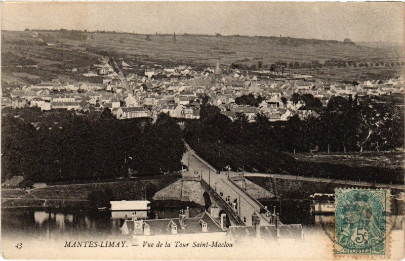 Carte postale ancienne Mantes-la-Jolie Vue de la Tour Saint-Maclou à Mantes-la-Jolie