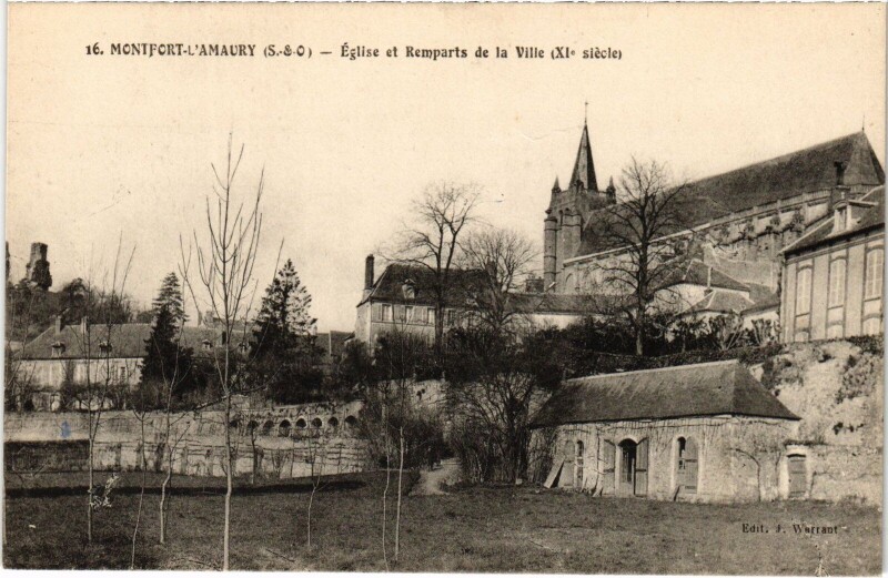 Carte postale ancienne Montfort-l'Amaury L'Eglise et Remparts de la Ville à Montfort-l'Amaury