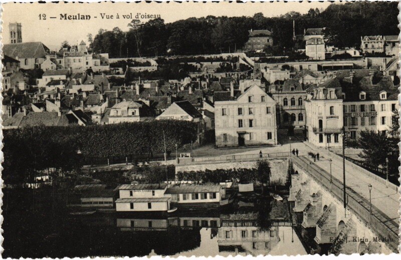 Carte postale ancienne Meulan Vue a Vol d'Oiseau