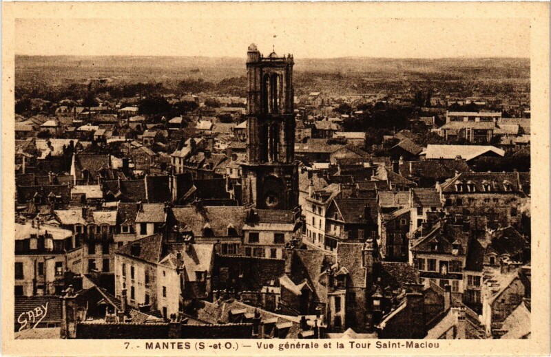 Carte postale ancienne Mantes-la-Jolie Tour Saint-Maclou - Vue Generale à Mantes-la-Jolie